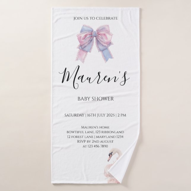 Pink Bow Girl Baby Shower  Bath Towel (Bath Towel)