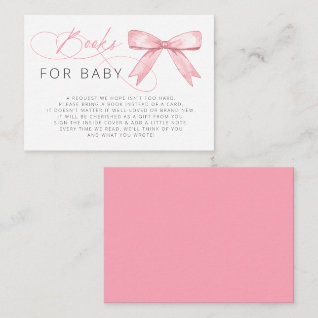 Pink Bow Girl Baby Shower Book Request Enclosure Card (Front/Back)