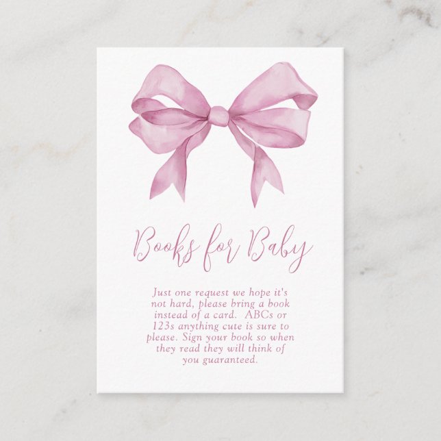 Pink Bow Girl Baby Shower Books for Baby Enclosure Card (Front)