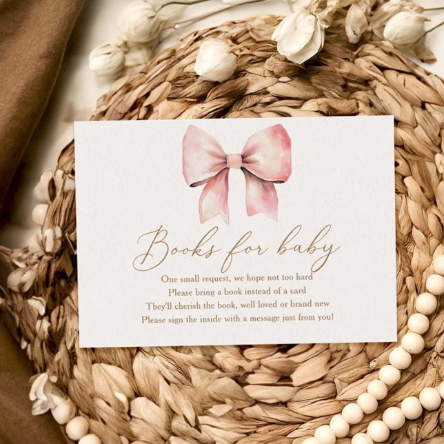 Pink Bow Girl Baby Shower Books For Baby Enclosure Card (Creator Uploaded)