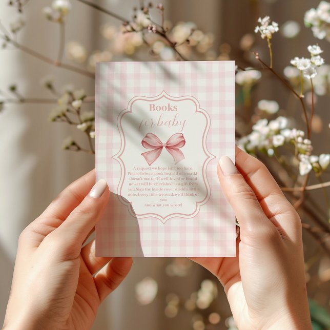 Pink Bow Girl Baby Shower Books for Baby Enclosure Card (Creator Uploaded)