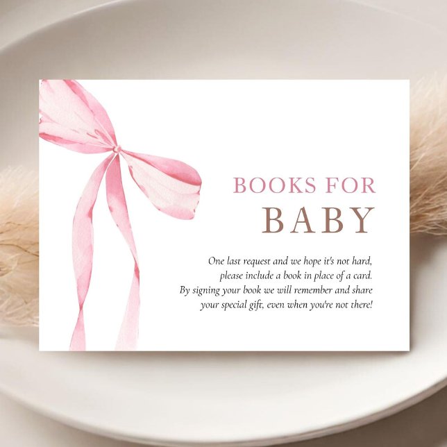 Pink Bow Girl Baby Shower Books for Baby Enclosure Card (Creator Uploaded)