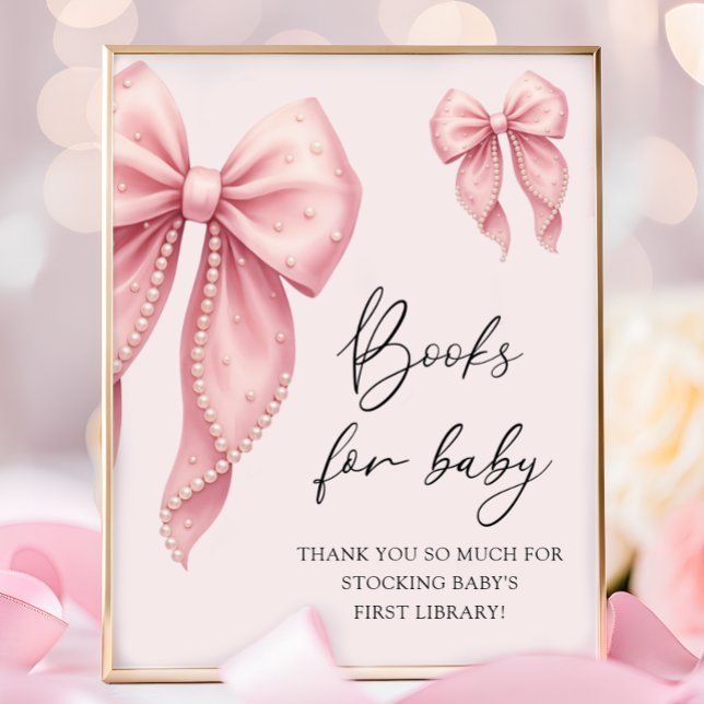  Pink Bow Girl Baby Shower Books for Baby Poster (Creator Uploaded)