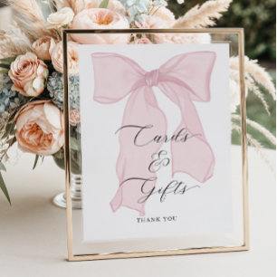 Pink Bow Girl Baby Shower Cards and Gifts Poster