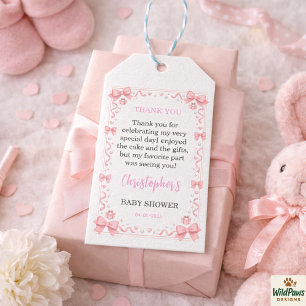 Pink Bow Girl Baby Shower – Cute & Fun Party Gift Tags