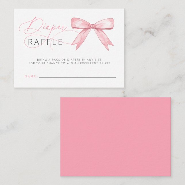  Pink Bow Girl Baby Shower Diaper Raffle Enclosure Card (Front/Back)