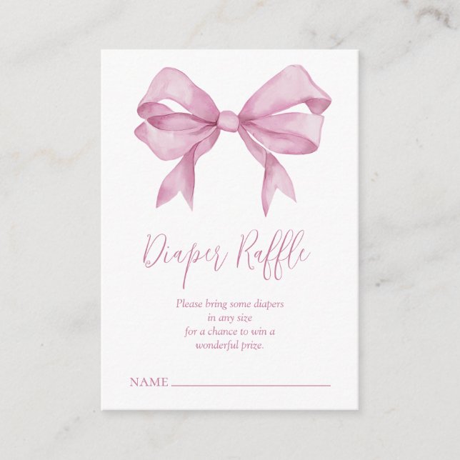 Pink Bow Girl Baby Shower Diaper Raffle Enclosure Card (Front)