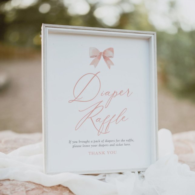 Pink Bow Girl Baby Shower Diaper Raffle Sign (Creator Uploaded)