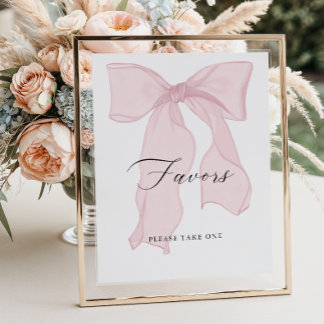 Pink Bow Girl Baby Shower Favours Poster