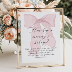 Pink Bow Girl Baby Shower How Big is Mummy’s belly Poster