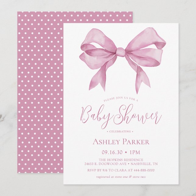 Pink Bow Girl Baby Shower Invitation (Front/Back)