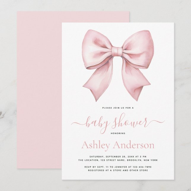 Pink Bow Girl Baby Shower Invitation (Front/Back)