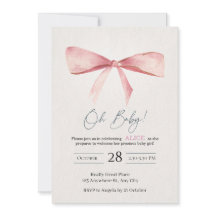 Pink Bow Girl Baby Shower Invitation