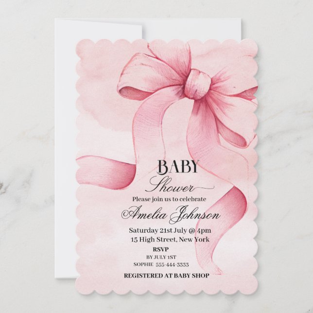 Pink Bow Girl Baby Shower Invitation (Front)