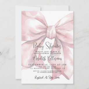 Pink Bow Girl Baby Shower Invitation