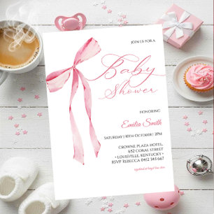 Pink bow Girl baby shower  Invitation