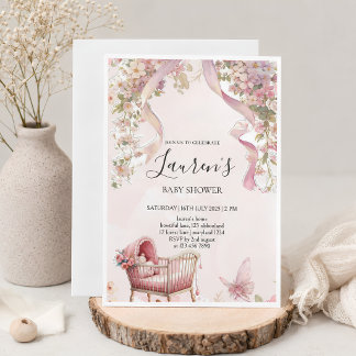 Pink Bow Girl Baby Shower Invitation