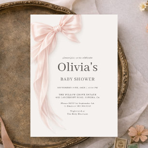 Pink Bow Girl Baby Shower Invitation