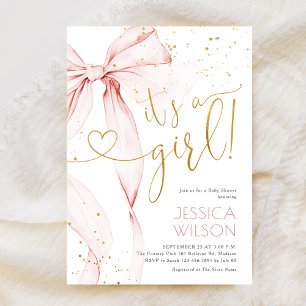 Pink Bow Girl Baby Shower Invitation