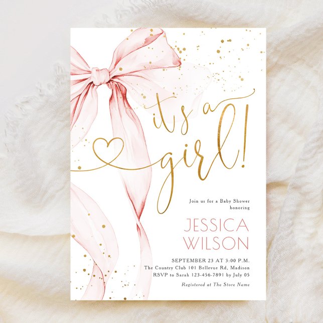 Pink Bow Girl Baby Shower Invitation (Creator Uploaded)