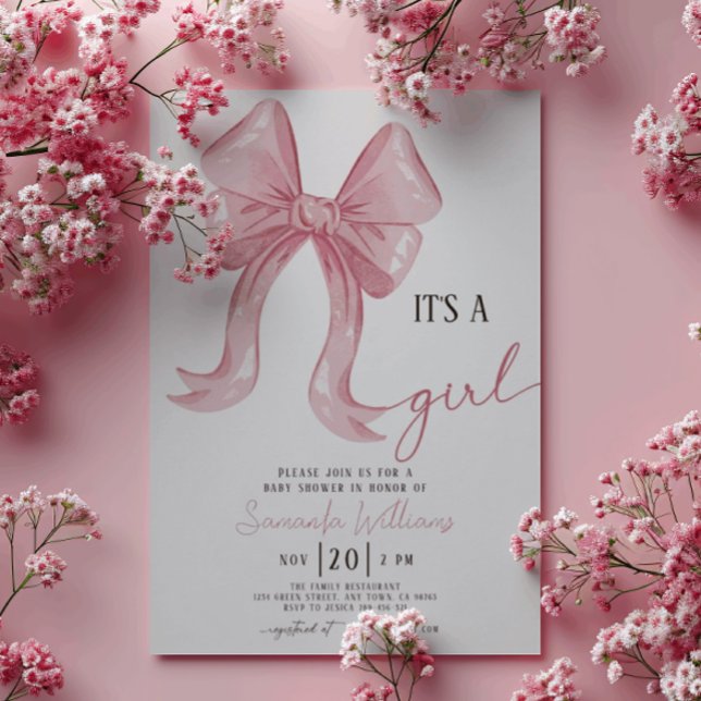 Pink Bow Girl Baby Shower  Invitation (Creator Uploaded)