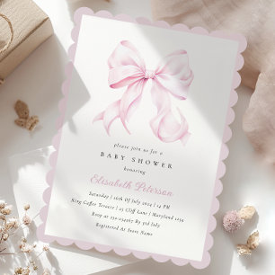 Pink Bow Girl Baby Shower Invitation