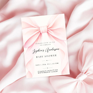 Pink Bow Girl Baby Shower Invitation