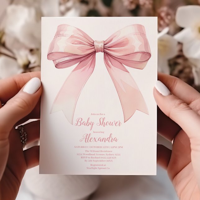 Pink Bow Girl Baby Shower Invitation (Creator Uploaded)