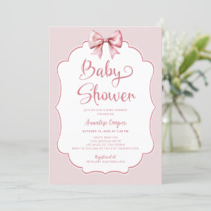 Pink Bow Girl Baby Shower Invitation