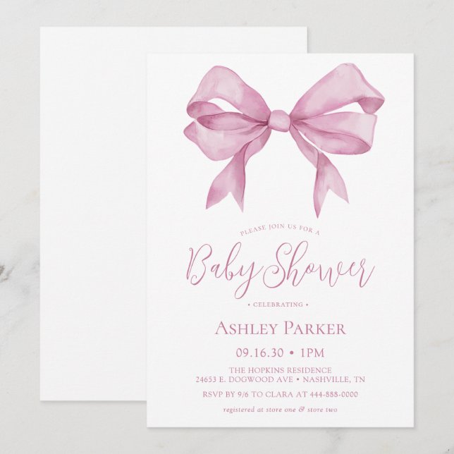 Pink Bow Girl Baby Shower Invitation (Front/Back)