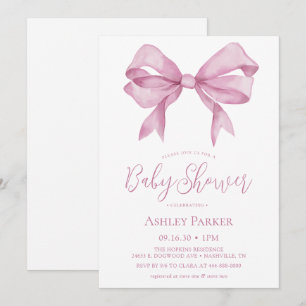 Pink Bow Girl Baby Shower Invitation