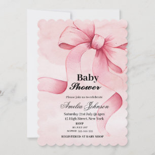 Pink Bow Girl Baby Shower Invitation
