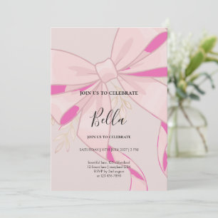 Pink Bow Girl Baby Shower Invitation