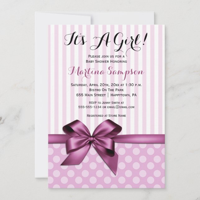 Pink Bow Girl Baby Shower Invitation (Front)