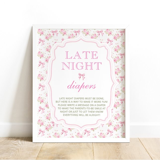 Pink Bow Girl Baby Shower Late Night Diapers Poster (Creator Uploaded)
