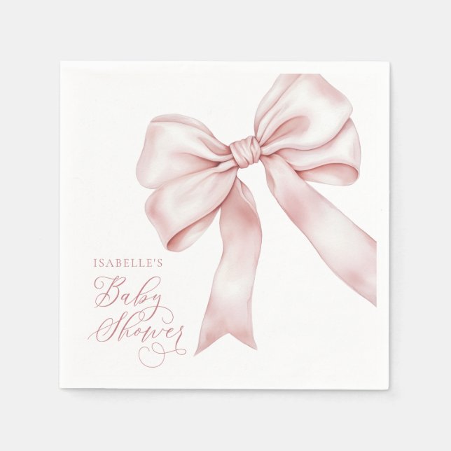 Pink Bow Girl Baby Shower Napkin (Front)
