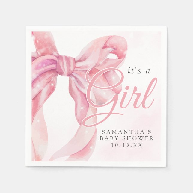 Pink Bow Girl Baby Shower Napkin (Front)