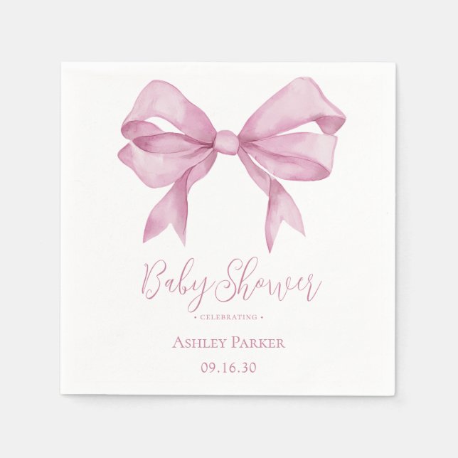 Pink Bow Girl Baby Shower Napkin (Front)