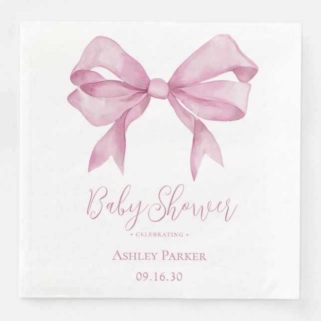 Pink Bow Girl Baby Shower Napkin (Front)