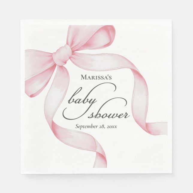 Pink Bow Girl Baby Shower Napkin (Front)