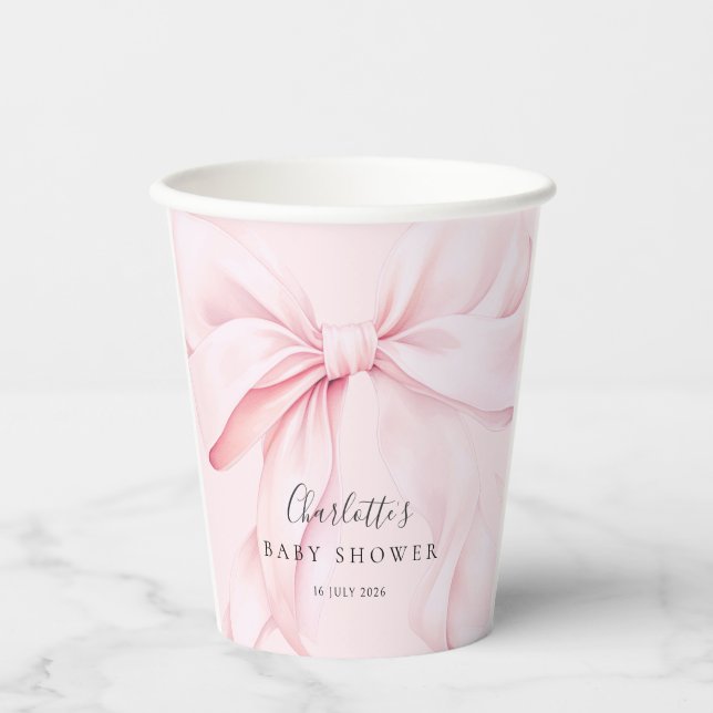 Pink Bow Girl Baby Shower Paper Cups (Front)