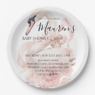 Pink Bow Girl Baby Shower Paper Plate
