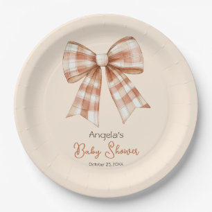 Pink Bow Girl Baby Shower Paper Plate