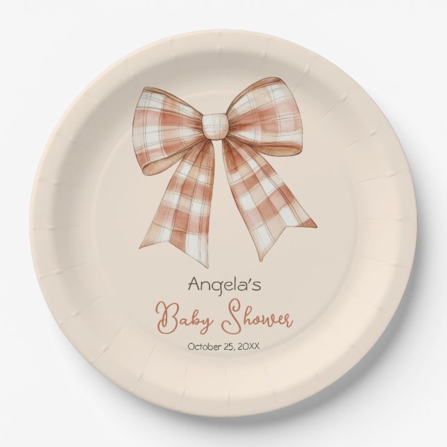 Pink Bow Girl Baby Shower Paper Plate (Front)