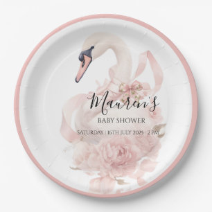 Pink Bow Girl Baby Shower Paper Plate
