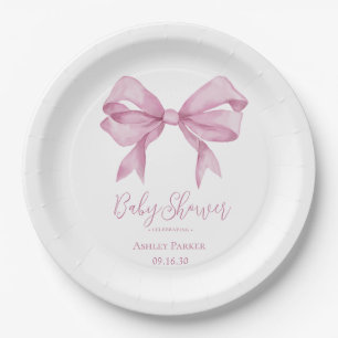 Pink Bow Girl Baby Shower Paper Plate