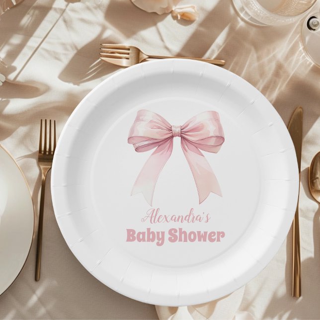Pink Bow Girl Baby Shower Paper Plate (Creator Uploaded)