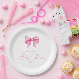 PINK BOW girl Baby shower Paper Plate
