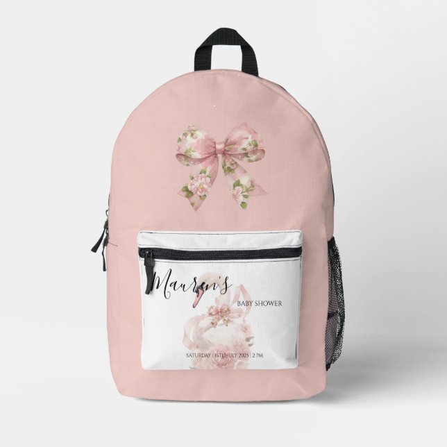Pink Bow Girl Baby Shower Printed Backpack (Front)