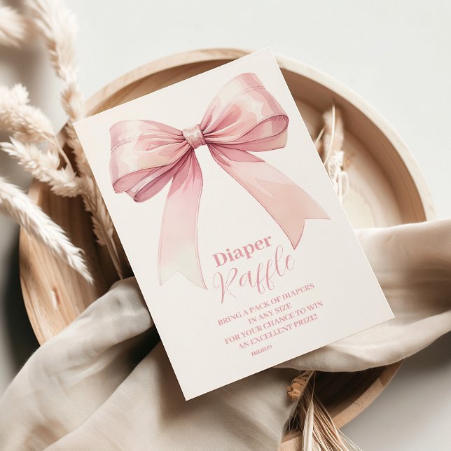 Pink Bow Girl Baby Shower Raffle Diapper Enclosure Card (Creator Uploaded)